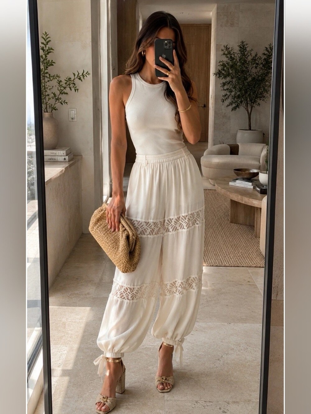Avec Les Filles Satin Crepe Lace Trim Balloon Pants Size 4